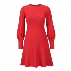 Женское короткое платье с длинным рукавом, цвет красный
