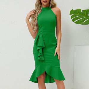 Женское платье без рукавов "рыбка", цвет зеленый