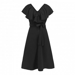 Женское платье с оборками, цвет черный, с поясом