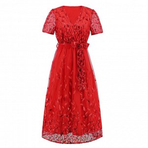 Женское праздничное платье с пайетками, цвет красный, с принтом