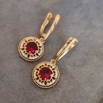 Серьги ювелирная бижутерия коллекция &quot;Дубай&quot; позолота, цвет камня: красный, 08602, арт.001.473