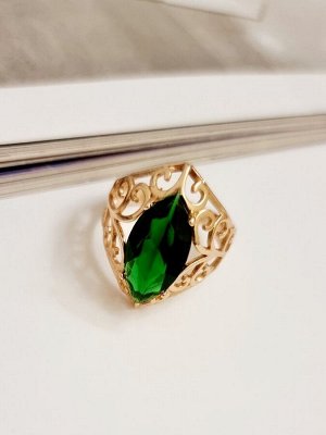 Кольцо уценка коллекция "Дубай", покрытие: позолота, вставка: иск. изумруд, цвет: зеленый, р-р 20, арт. 001.385-20