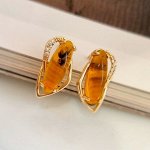 Серьги ювелирная бижутерия коллекция &quot;Дубай&quot; покрытие: позолота, вставка: янтарь,  94007, арт.001.135