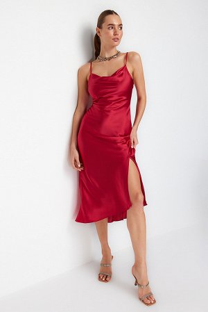 Красное атласное вечернее платье на подкладке Night