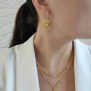 Серьги "Долька лимона", цитрином и горным хрусталем