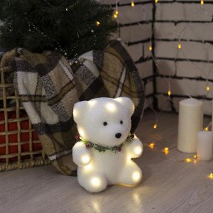 Светодиодная фигура «Мишка» 15x16x12 см, флок, батарейки CR2032x2 (не в комплекте), свечение тёплое белое