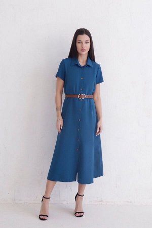 Платье-рубашка удлинённое синее