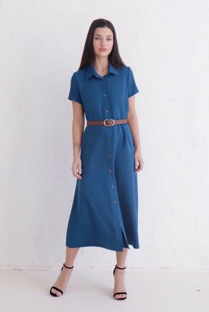 Платье-рубашка удлинённое синее