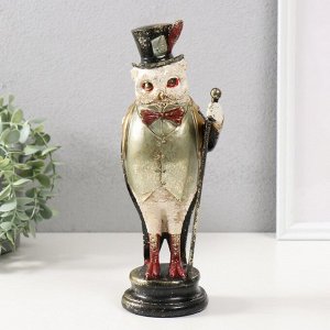 Фигурка полистоун «Филин в цилиндре с пером, с тростью», 12x10x30 см