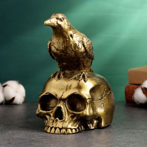 Фигура "Ворон на черепе" старое золото, 16х10см