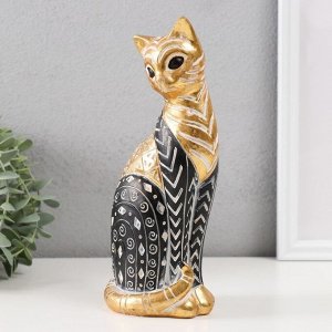 Сувенир полистоун "Кошка с узорами, сидит" золото с чёрным 10,5х8х22 см