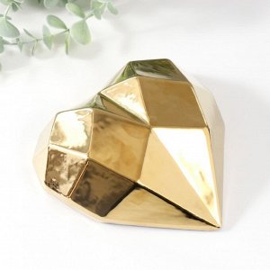 Фигурка керамика «Сердце 3D грани», золото, 15x15x5 см