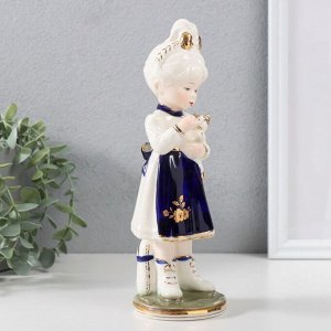 Фигурка керамика «Девочка играет котёнком», кобальт, 7.3x7.3x22.5 см