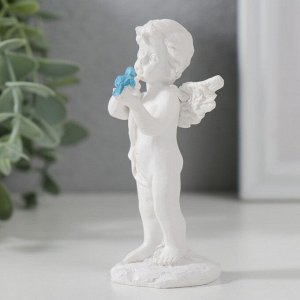 Сувенир полистоун "Белоснежный ангел стоит с цветной птичкой" 9х3,8х4,8 см