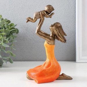 Фигурка полистоун «Мама играет с ребенком», бронза, оранжевый, 12x9.5x19 см