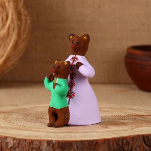 Сувенир"Медведица с медвежонком", каргопольская игрушка