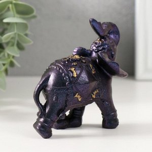 Сувенир полистоун "Сине-фиолетовый слон с попоной и золотом" 8,5х4,5х8,5 см