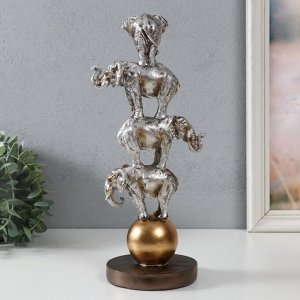 Фигурка полистоун «Четыре слона на шаре: пирамида», серебро, 13.1x11.1x31 см