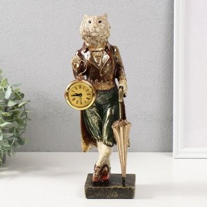 Фигурка-часы настольные полистоун «Белый тигр в камзоле с зонтом», 9.5x9.5x30.5 см