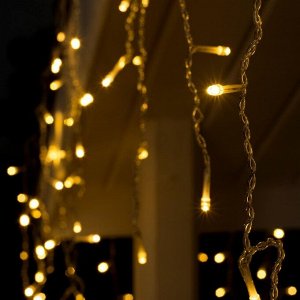 Гирлянда «Бахрома» 3 ? 0.6 м, IP44, УМС, прозрачная нить, 160 LED, свечение тёплое белое, 220 В, УЦЕНКА