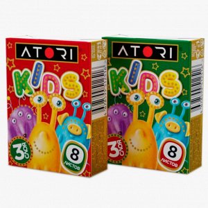 Платочки бумажные "АТОРИ КИДС" 8шт/ 1уп трехслойн.