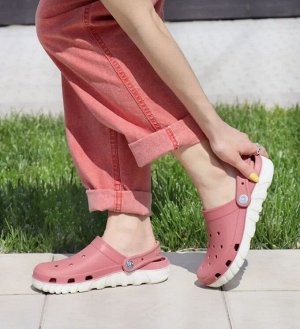 Обувь женская пляжная Сабо двухцветные с белой подошвой цвет Терракотовый