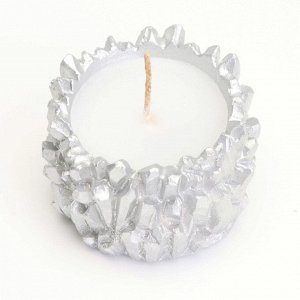 Свеча "Кристаллы" в подсвечнике из гипса,6х4см, серебро