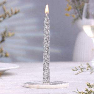 Набор свечей витых, 1,5х 15 см, 2 штуки, блестка, серебро