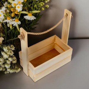Кашпо деревянное 28x15x30 см "Аром", ручка канат, натуральная сосна