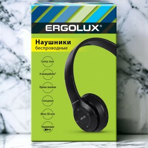 Наушники накладные беспроводные, FM, MP3, микрофон, Черные, Коробка. ERGOLUX ELX-BTHP01-C02