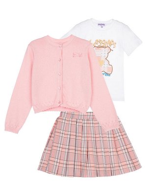 Комплект для девочек: джемпер трикотажный, фуфайка (футболка) трикотажная, юбка текстильная
