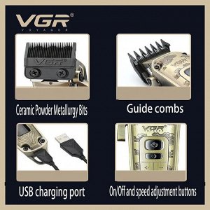Профессиональная Машинка для стрижки волос, бороды, усов VGR-005 аккумуляторная LED дисплей