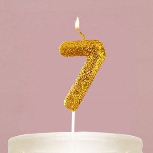 Свеча-цифра в торт блестящая «7», золото, 4 х 10 см