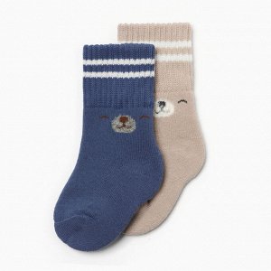 Носки детские махровые Крошка Я Basic Line, 2 пары, 0-6 мес., бежевый/синий