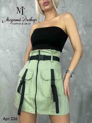 Женская юбка на молнии с высокой талией ремень в комплекте