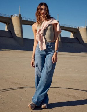 AE Dreamy Drape Stretch Super High-Waisted Cargo Baggy Wide-Leg Jean