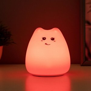 Фигурка световая RISALUX «Антистресс мякиш кошечка», LED-ночник, RGB, от батареек, 3xААА, 9.5x9.5x10.5 см