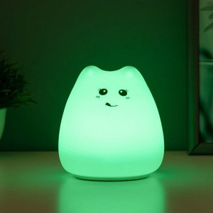 Фигурка световая RISALUX «Антистресс мякиш кошечка», LED-ночник, RGB, от батареек, 3xААА, 9.5x9.5x10.5 см