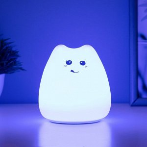 Фигурка световая RISALUX «Антистресс мякиш кошечка», LED-ночник, RGB, от батареек, 3xААА, 9.5x9.5x10.5 см