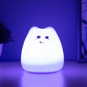 Фигурка световая RISALUX «Антистресс мякиш кошечка», LED-ночник, RGB, от батареек, 3xААА, 9.5x9.5x10.5 см