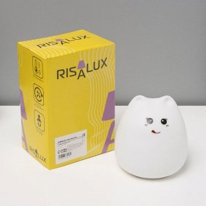 Фигурка световая RISALUX «Антистресс мякиш кошечка», LED-ночник, RGB, от батареек, 3xААА, 9.5x9.5x10.5 см