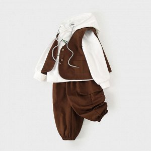 Детский костюм: толстовка с имитацией жилетки + брюки, цвет белый/коричневый