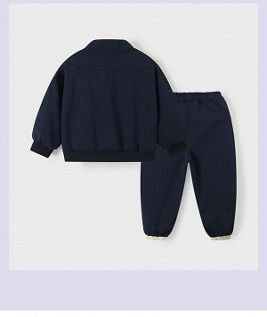 Детский костюм: толстовка + брюки, с надписью, цвет темно-синий