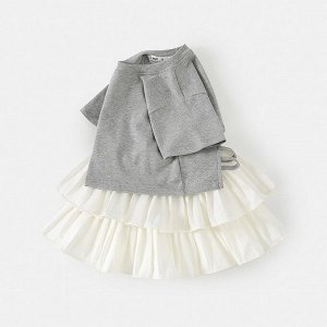 Детский костюм: футболка + юбка, цвет серый/белый