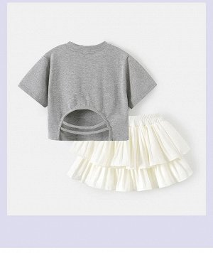 Детский костюм: футболка + юбка, цвет серый/белый