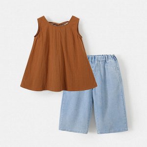 Детский костюм: топ, цвет коричневый + укороченные брюки, цвет голубой