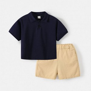 Детский костюм: футболка - поло + шорты, цвет темно-синий/бежевый
