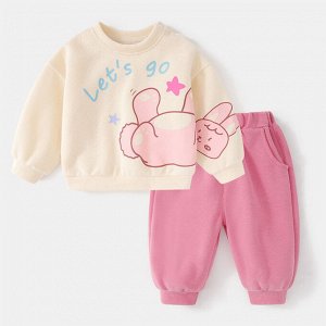 Детский костюм: кофта, принт "зайчик", цвет молочный + брюки, цвет розовый