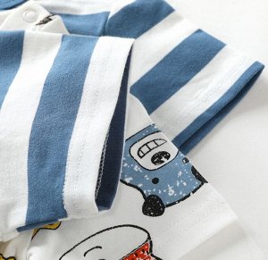 Детская футболка, принт "полоски", цвет синий/белый