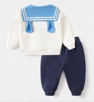 Детский костюм: кофта + брюки, принт "зайчик", цвет белый/темно-синий